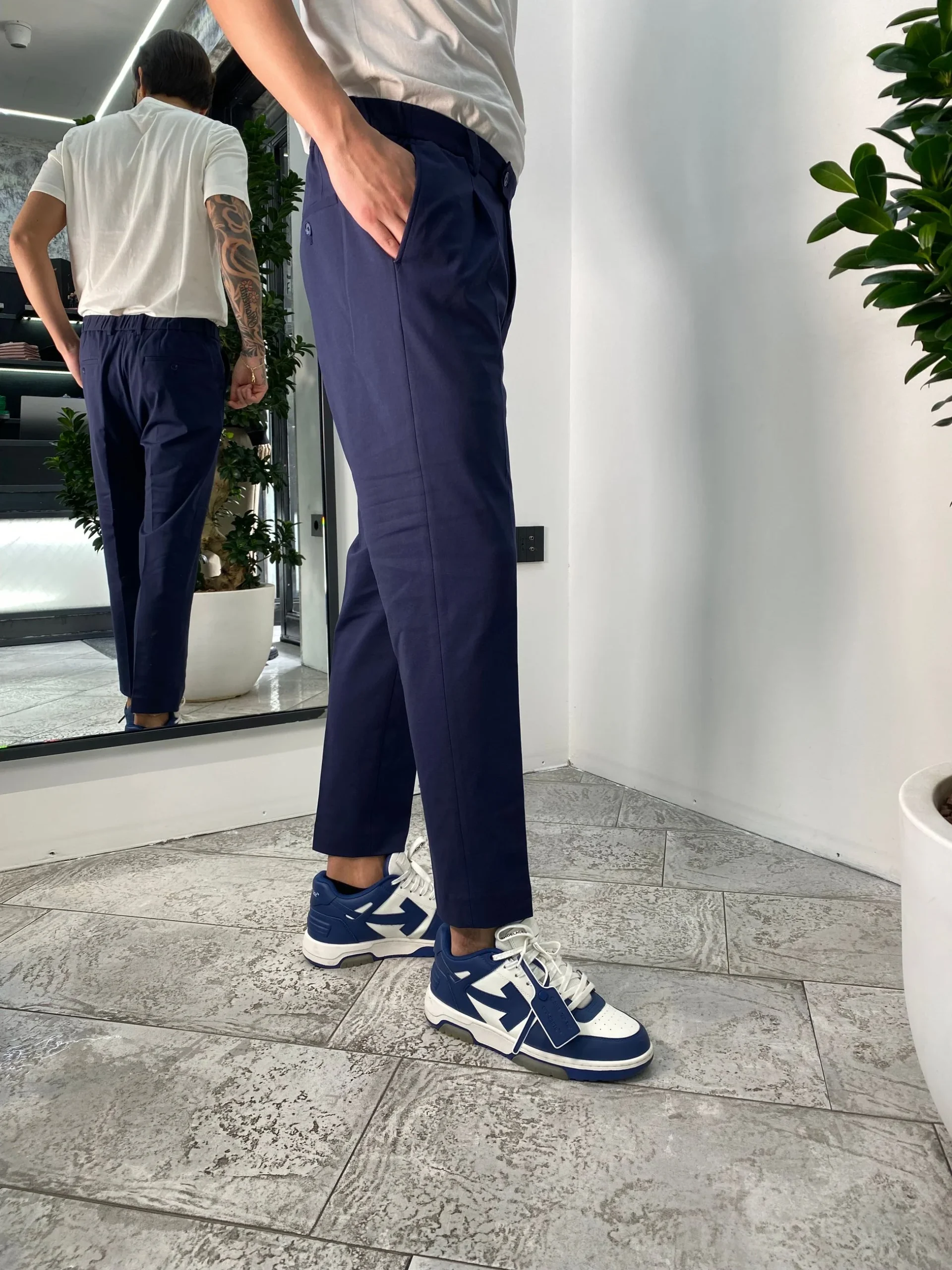 PANTALONE DA ABITO IN TESSUTO PUNTO MILANO ELASTICIZZATO CON COULISSE IN VITA - REGULAR FIT PSE1398SS.BLU - immagine 3