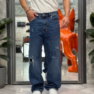 JEANS MAX BLUE DARK WASH CON MACRO ABRASIONI - WIDE FIT GL6391Q