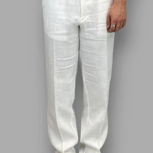 PANTALONE DA ABITO IN 100%LINO TASCA AMERICA GAMBA AMPIA CON RISVOLTO - RELAXED FIT