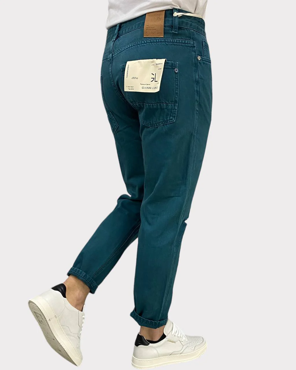 JEANS 5 TASCHE IN TELA FERMA CON TAGLIO AL GINOCCHIO - CARROT FIT - immagine 4