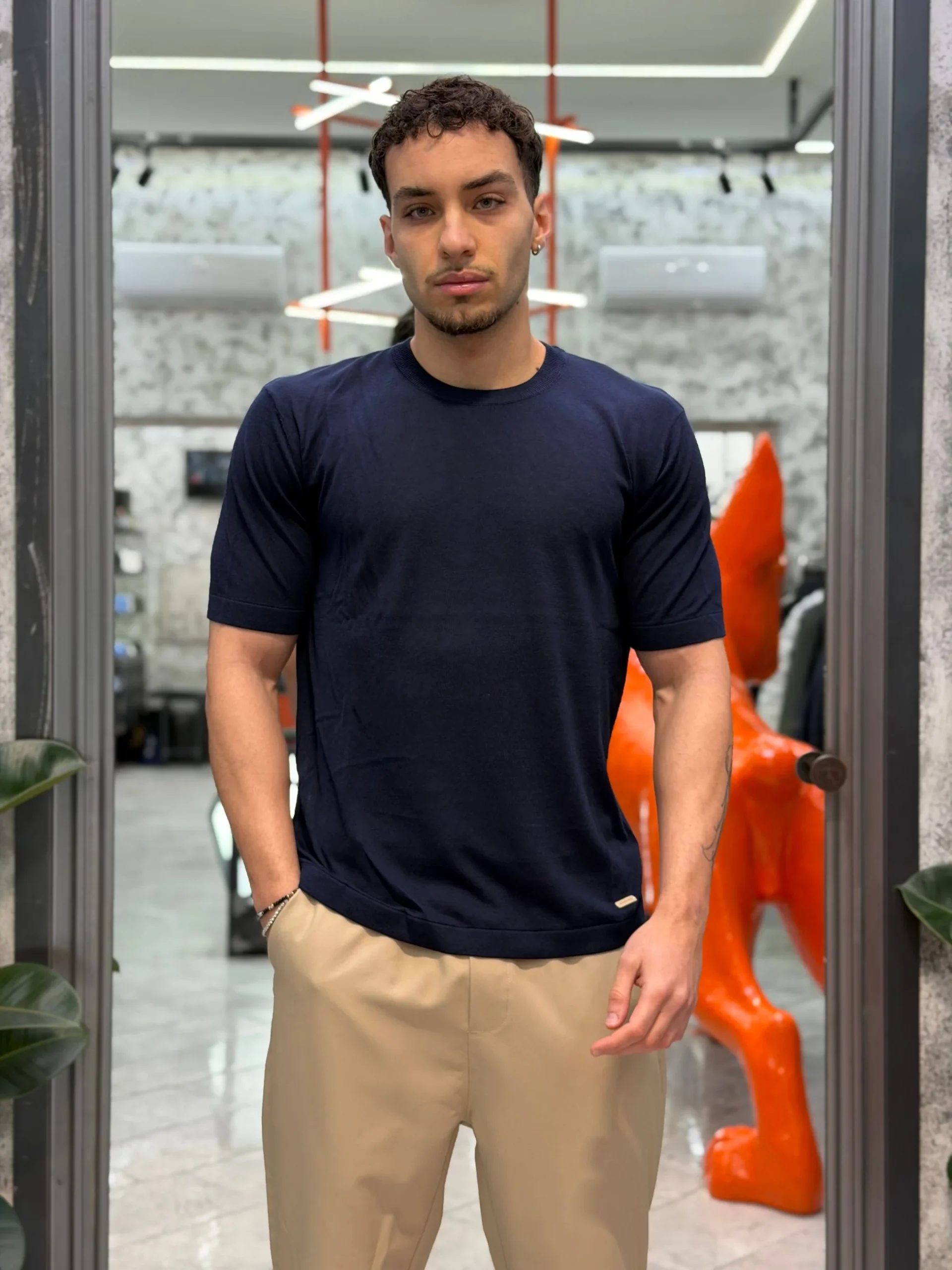 MAGLIA GIROCOLLO IN FILO MANICA CORTA - REGULAR FIT GL35344.BLU