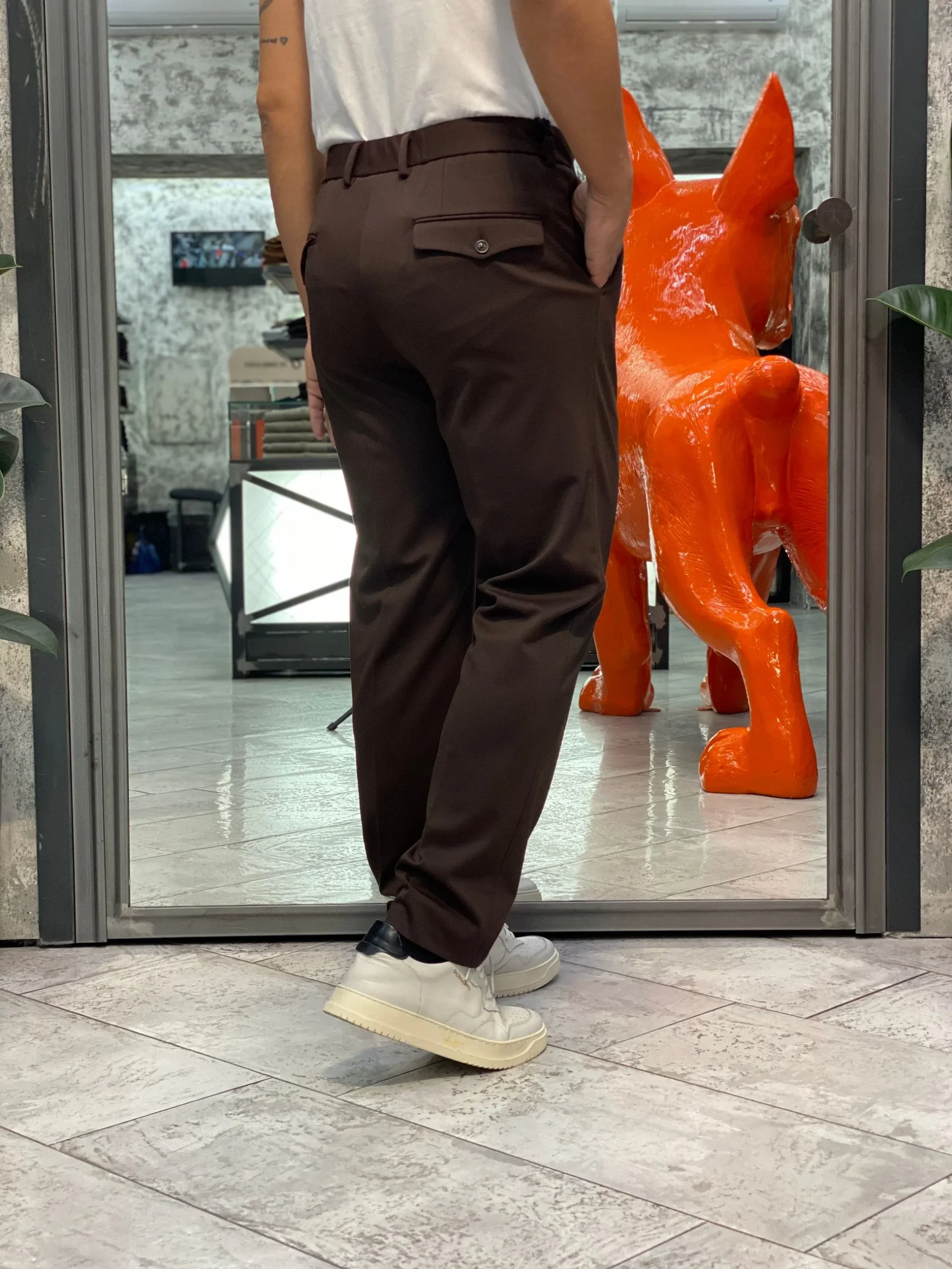PANTALONE DA COMPLETO IN TESSUTO PUNTO MILANO SUPER COMFORT ELASTICIZZATO CON PINCE - REGULAR FIT PSI1460SS.MOR - immagine 5