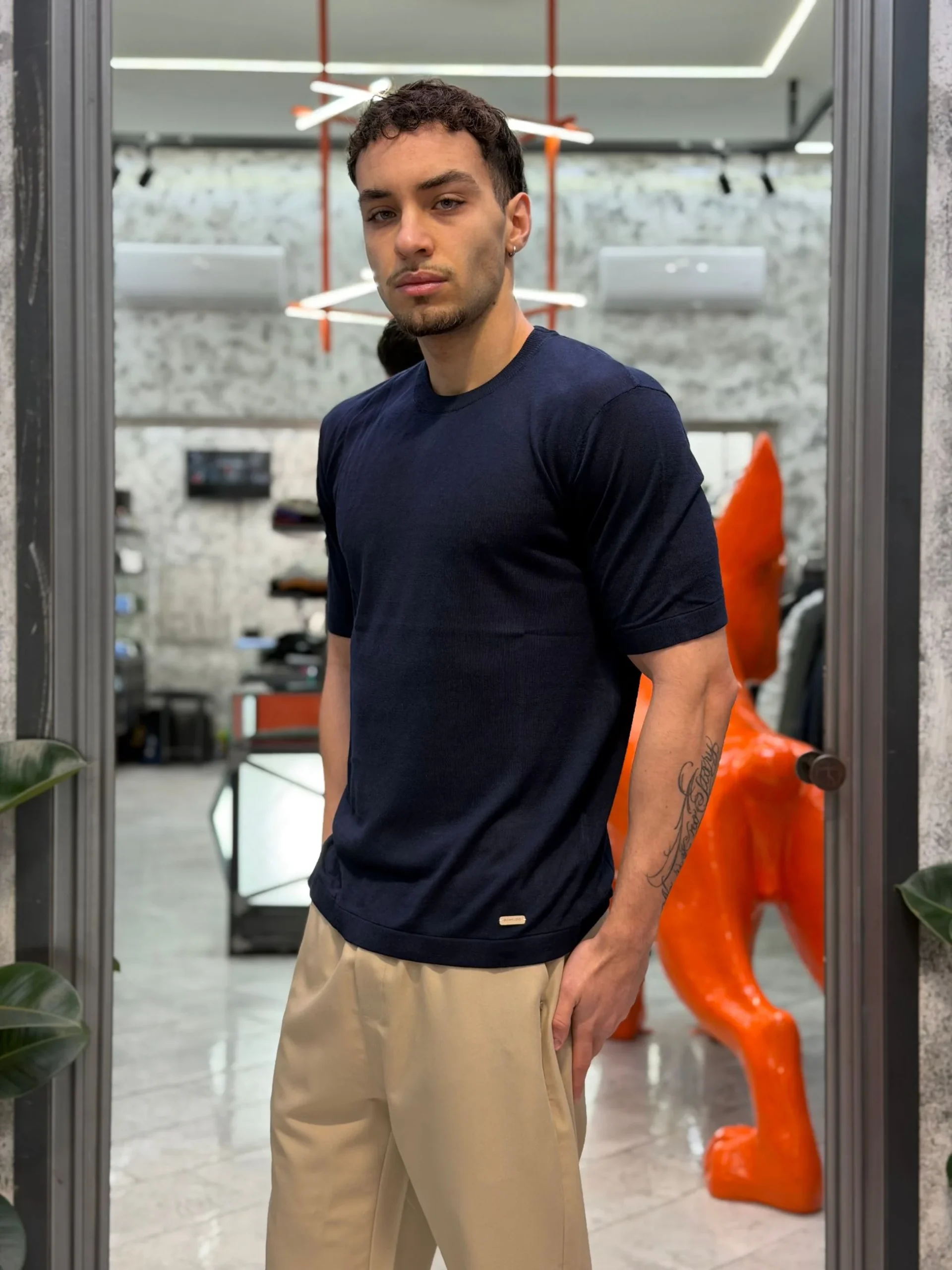 MAGLIA GIROCOLLO IN FILO MANICA CORTA - REGULAR FIT GL35344.BLU - immagine 3