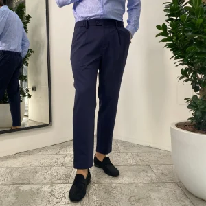 PANTALONE DA ABITO IN TESSUTO PUNTO MILANO ELASTICIZZATO CON COULISSE IN VITA - REGULAR FIT PSE1399SS.BLU