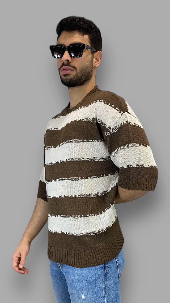 T-SHIRT IN FILO RIGHE ORIZZONTALI EFFETTO SFILACCIATO - OVERSIZE FIT - immagine 3