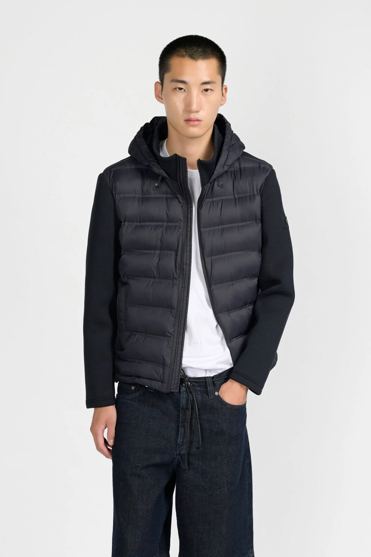 GIUBBINO GUNN CON CAPPUCCIO IN TESSUTO COMBINATO SCUBA-BONDED ELASTICIZZATO - COMFORT FIT CN.G225326.BLU - immagine 4