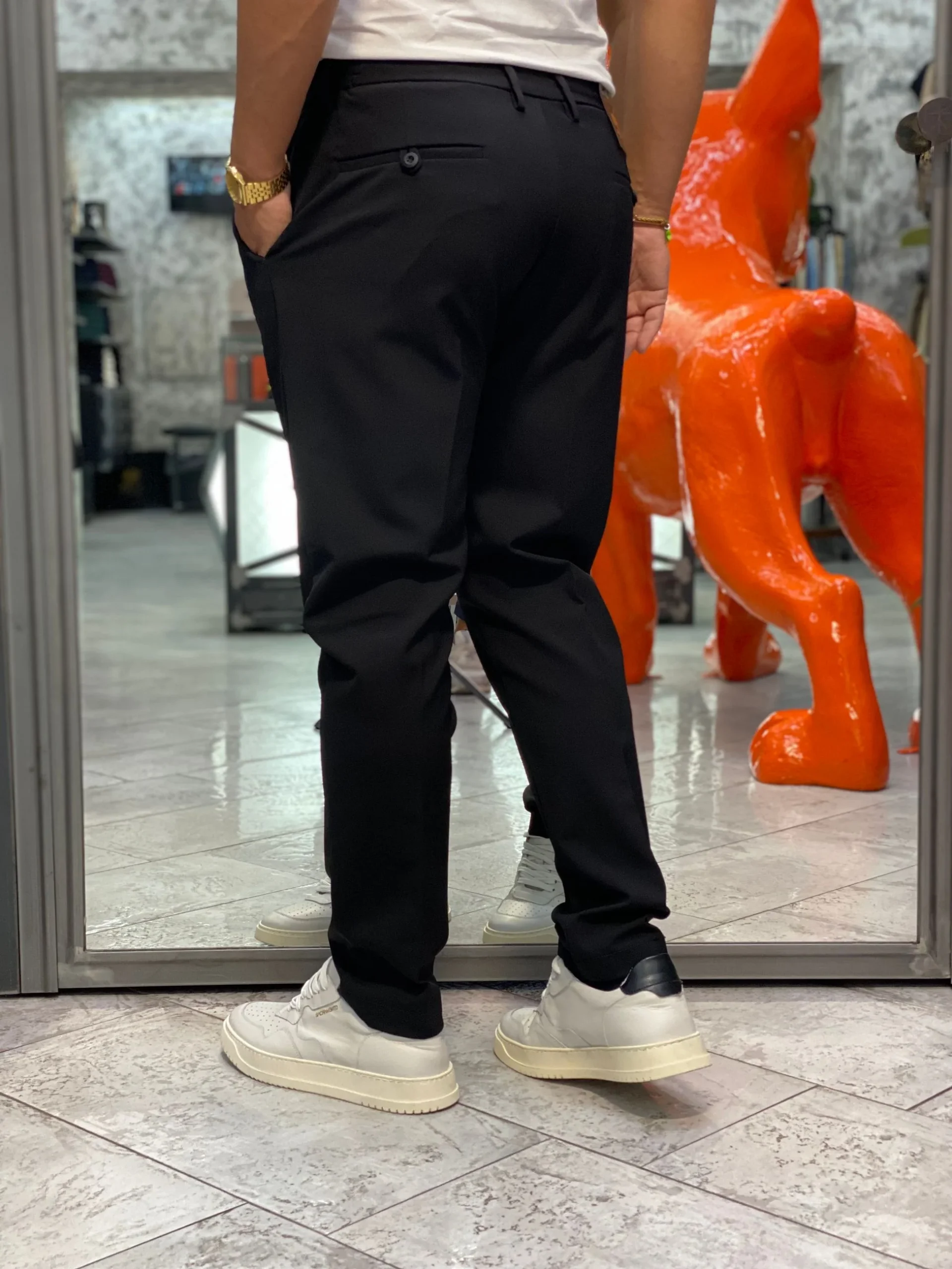 PANTALONE CON LACCIO E COULISSE IN TESSUTO TECNICO NO STIRO ELASTICIZZATO - REGULAR FIT MK9950129.NER - immagine 4