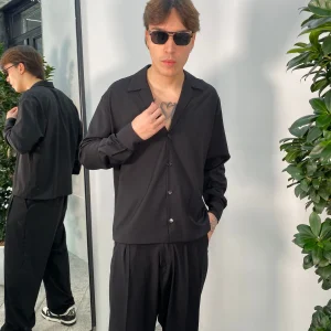 GIACCA CAMICIA IN POLIVISCOSA CON COLLO BOWLING - REGULAR FIT CA3286.NER