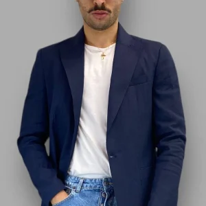 GIACCA MONOPETTO IN PREGIATO TESSUTO MISTO LINO CON TASCHE A TOPPA - REGULAR FIT