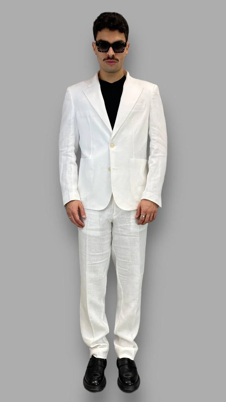 PANTALONE DA ABITO IN 100%LINO TASCA AMERICA GAMBA AMPIA CON RISVOLTO - RELAXED FIT - immagine 8