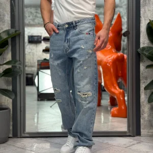JEANS ALEX CON ABRASIONI E RICAMI COLORATI SULLA TASCA - STRAIGHT LEG (GAMBA DRITTA) GL6511Q