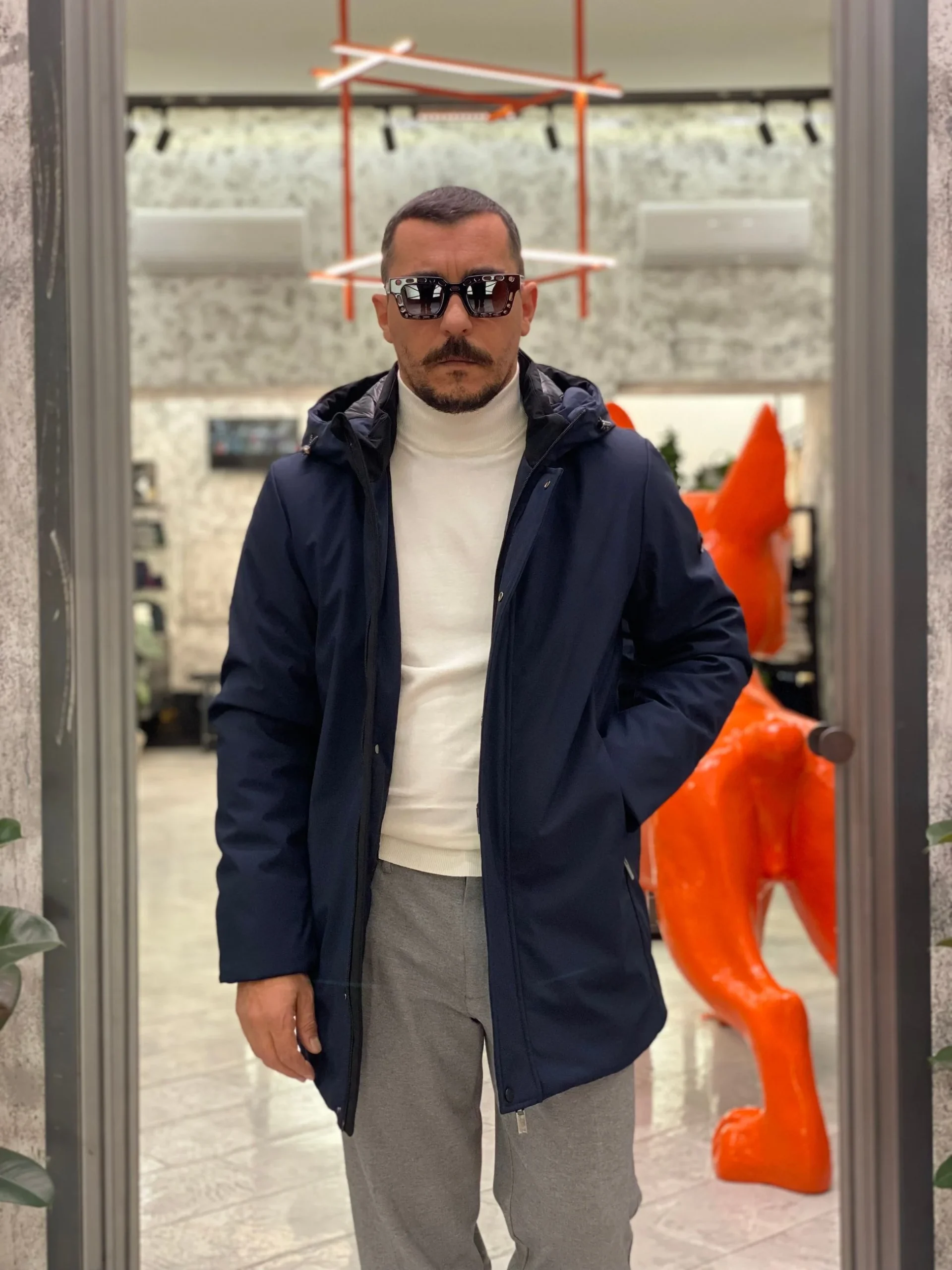 PARKA LUNGO CON CAPPUCCIO IN TESSUTO TECNICO WATERPROOF & WINDPROOF - REGULAR FIT MK24007-F25.BLU