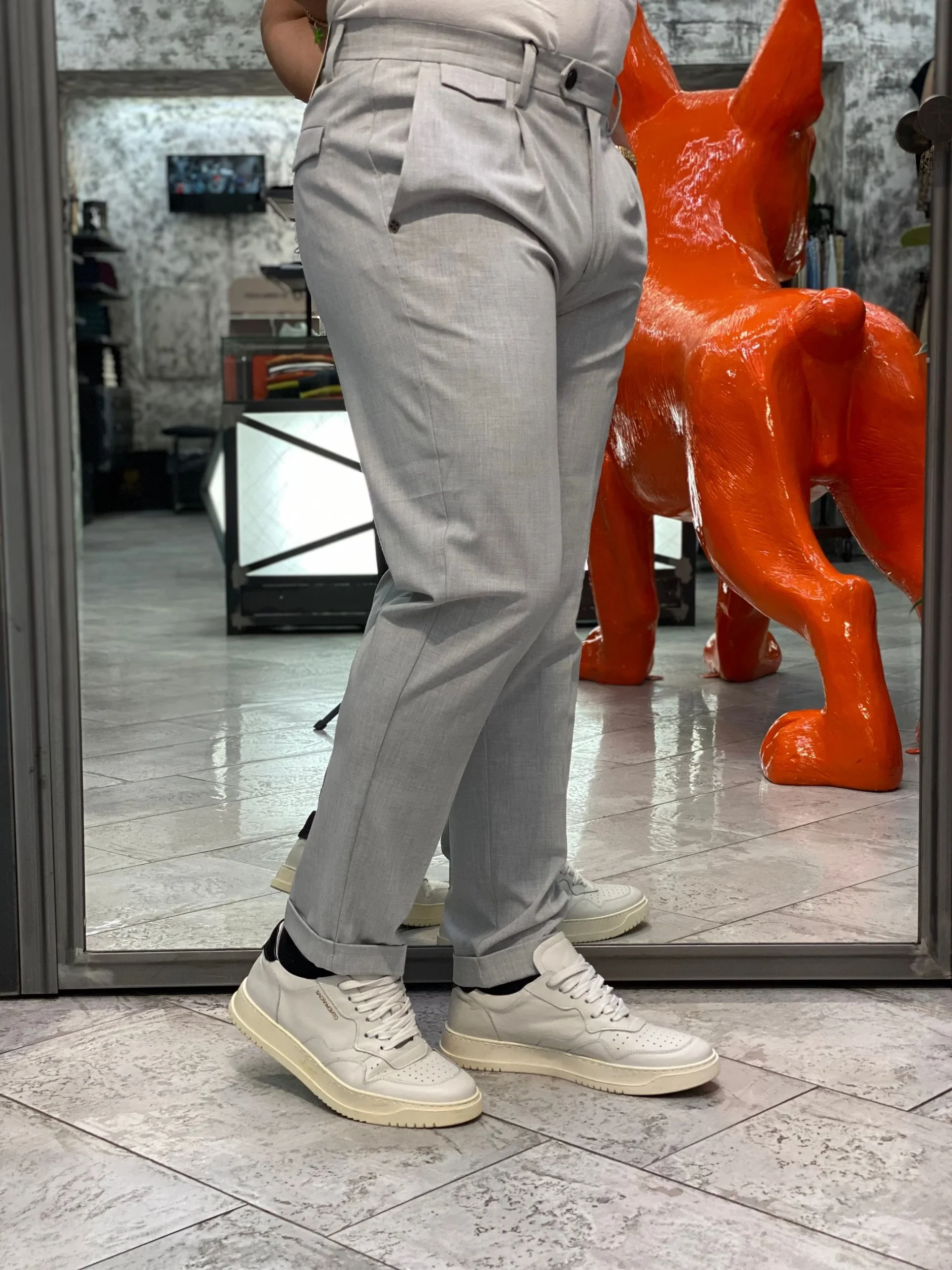 PANTALONE DA COMPLETO CON PINCE IN FLANELLA PETTINATA - REGULAR FIT MK9950136.GRI