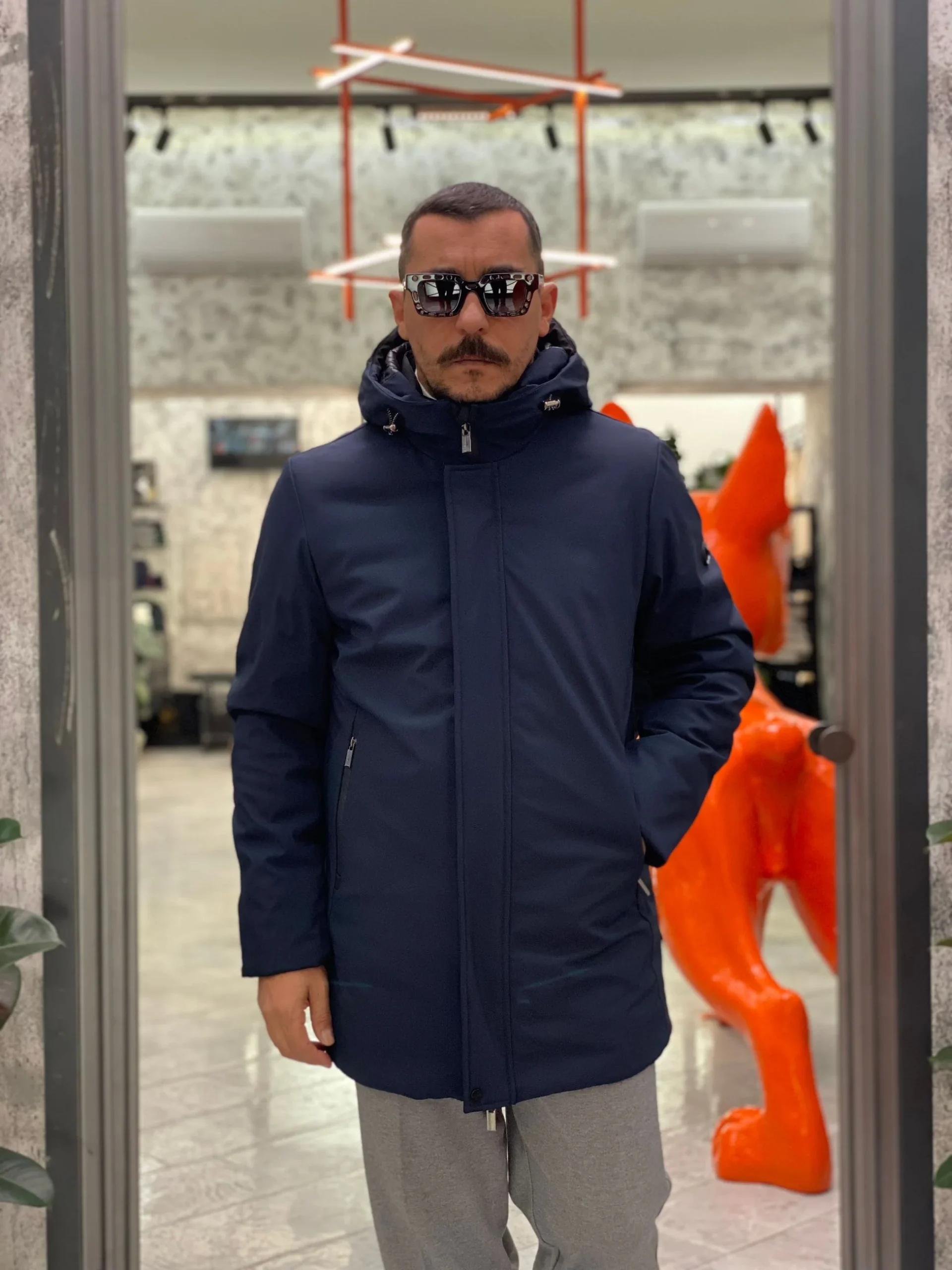 PARKA LUNGO CON CAPPUCCIO IN TESSUTO TECNICO WATERPROOF & WINDPROOF - REGULAR FIT MK24007-F25.BLU - immagine 5