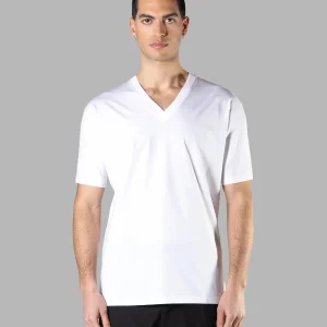 T-SHIRT BASIC IN COTONE MERCERIZZATO SCOLLO A PUNTA CON INIZIALI DEL LOGO RICAMATE DIETRO IL COLLO TONO SU TONO - REGULAR FIT