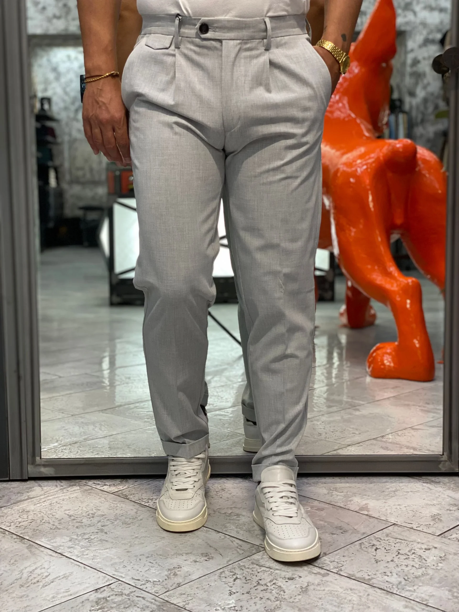 PANTALONE DA COMPLETO CON PINCE IN FLANELLA PETTINATA - REGULAR FIT MK9950136.GRI - immagine 3