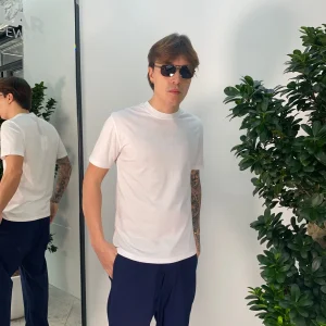 T-SHIRT MERCERIZZATA CON INIZIALI DEL LOGO RICAMATE DIETRO AL COLLO - REGULAR FIT TS3330.BIA