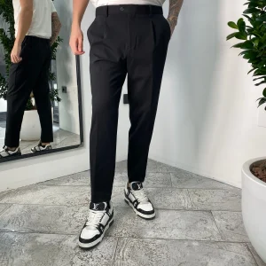 PANTALONE DA ABITO IN TESSUTO PUNTO MILANO ELASTICIZZATO CON COULISSE IN VITA - REGULAR FIT PSE1398SS.NER