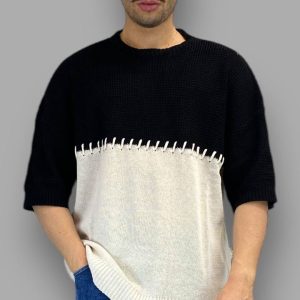 T-SHIRT IN FILO BICOLOR CON RICAMO CENTRALE - OVERSIZE FIT