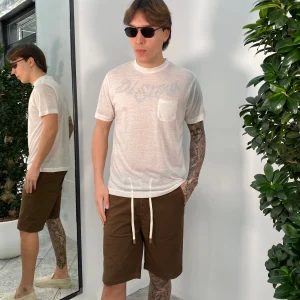 T-SHIRT IN MISTO LINO EFFETTO PUNTINATO CON TASCHINO - REGULAR FIT TE2956SS.OFFW