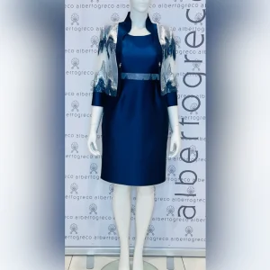 Completo tubino e giacca in tessuto damascato con bordi in raso