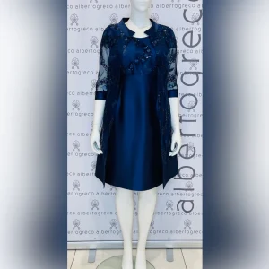 Completo tubino e spolverino in tulle ricamato