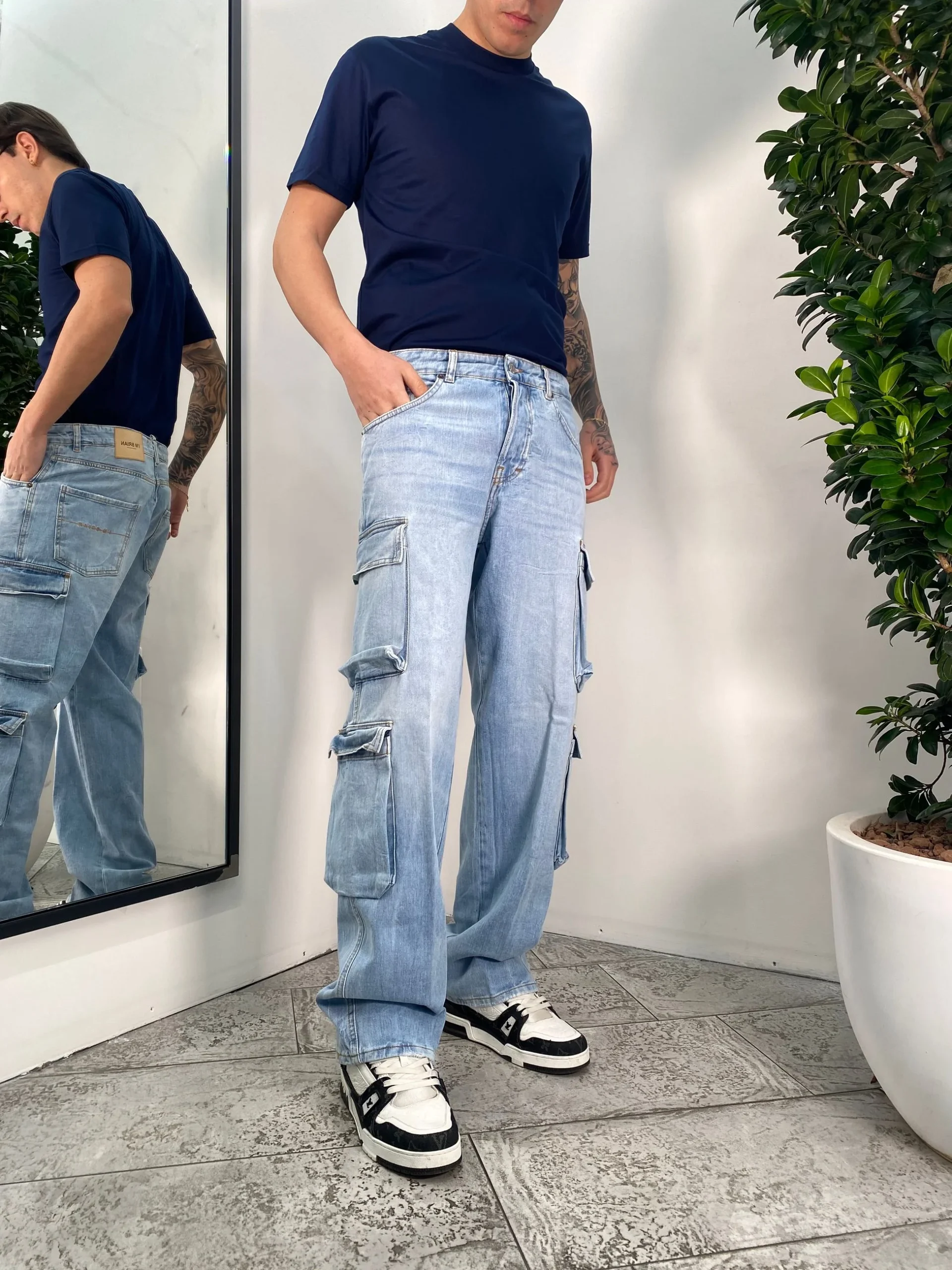 JEANS CARGO IN TELA FISSA CON TASCONI LAVAGGIO CHIARO - RELAXED FIT FRED L11/25