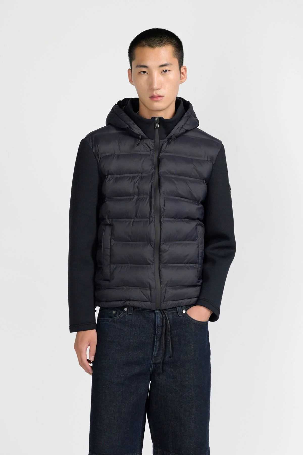 GIUBBINO GUNN CON CAPPUCCIO IN TESSUTO COMBINATO SCUBA-BONDED ELASTICIZZATO - COMFORT FIT CN.G225326.BLU