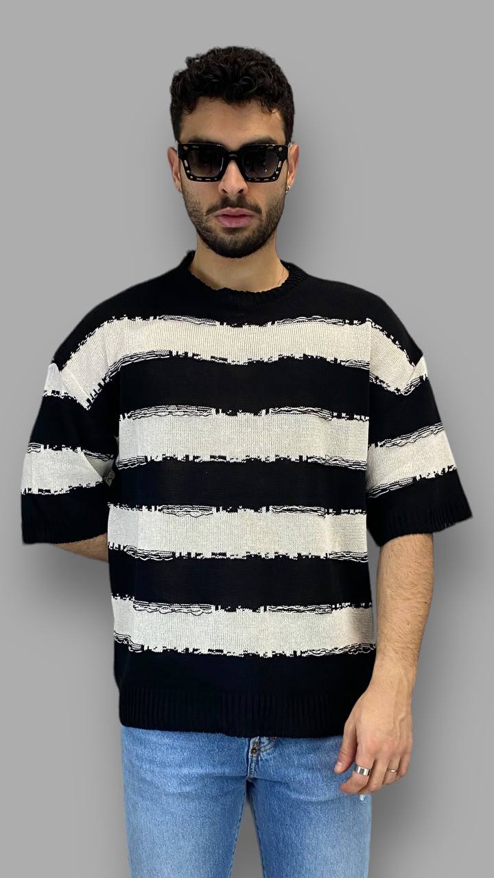 T-SHIRT IN FILO RIGHE ORIZZONTALI EFFETTO SFILACCIATO - OVERSIZE FIT - immagine 5