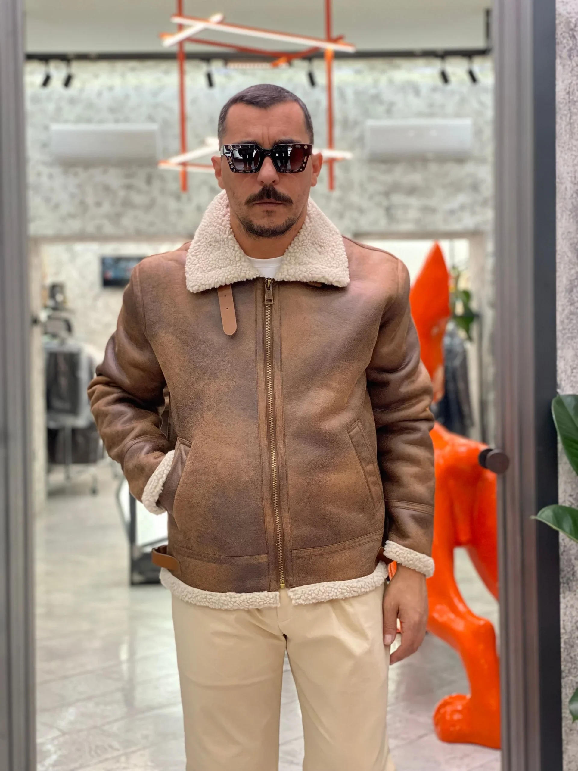 ECOMONTONE MODELLO AVIATOR CON COLLETTO, ORLO ED INTERNO IN PELLICCIA SINTETICA - REGULAR FIT M25228630 - immagine 5