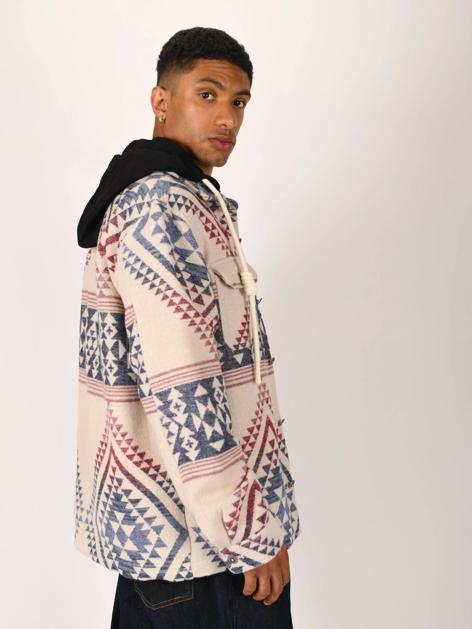 OVERSHIRT AZTECO IN MISTO COTONE CON COLLETTO CLASSICO E CAPPUCCIO REMOVIBILE - REGULAR FIT M252277-30 - immagine 3