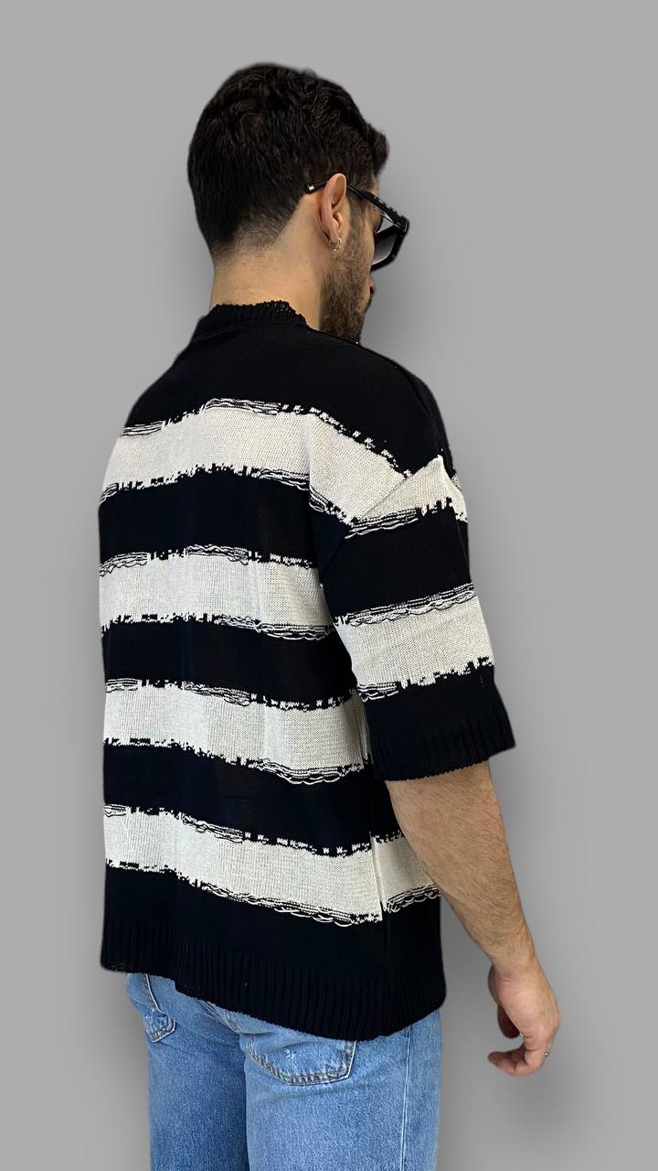 T-SHIRT IN FILO RIGHE ORIZZONTALI EFFETTO SFILACCIATO - OVERSIZE FIT - immagine 7