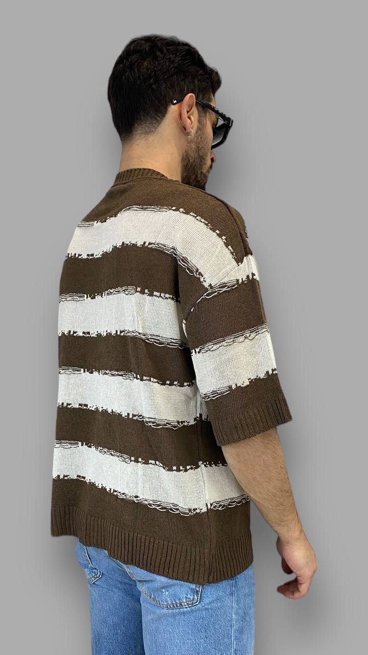 T-SHIRT IN FILO RIGHE ORIZZONTALI EFFETTO SFILACCIATO - OVERSIZE FIT - immagine 4