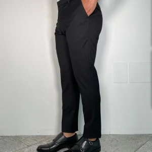 PANTALONE DA COMPLETO IN TESSUTO ELASTICIZZATO CON ABBOTTONATURA NASCOSTA - REGULAR FIT