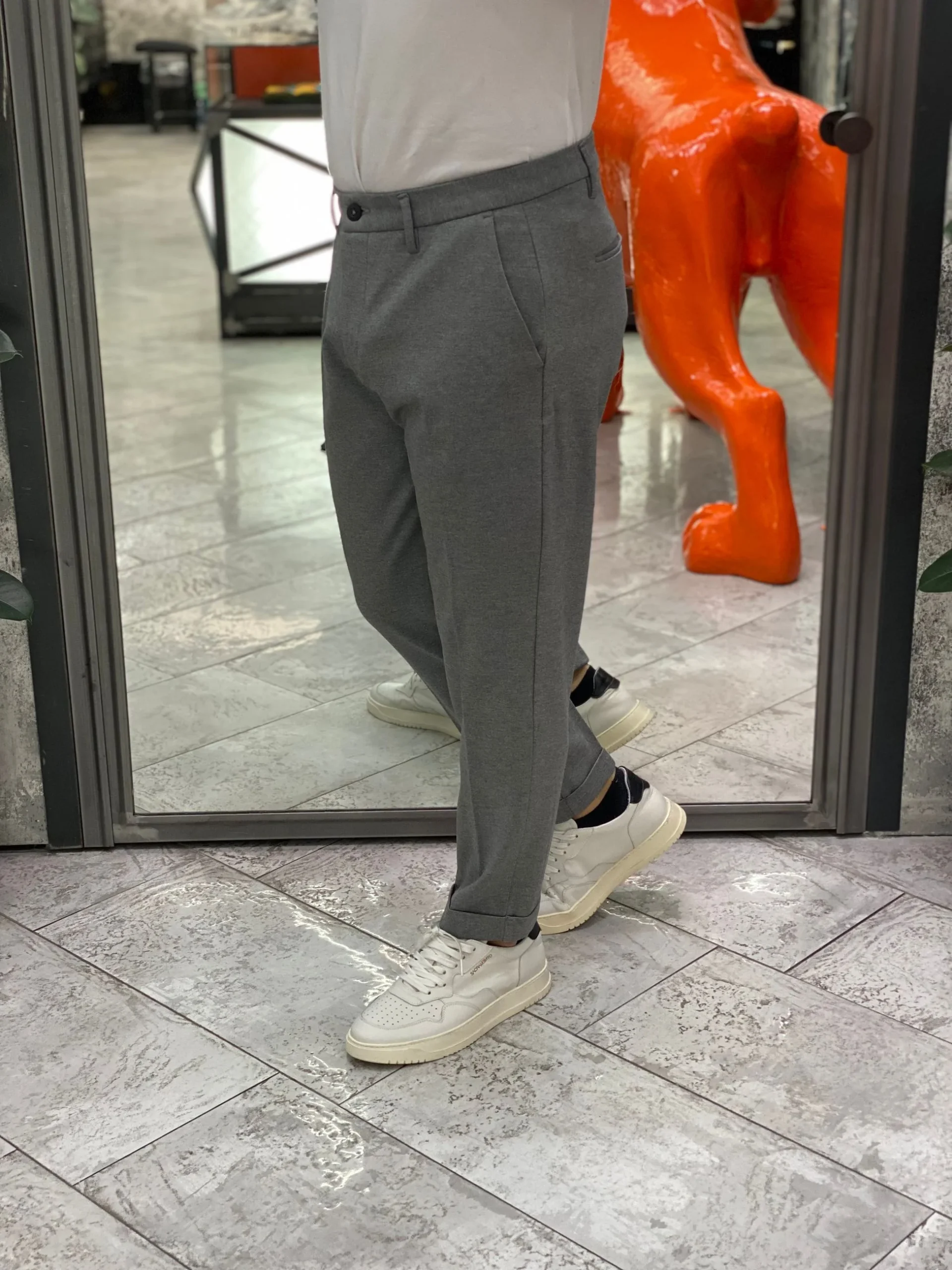 PANTALONE CROPPED IN TESSUTO PUNTO MILANO ELASTICIZZATO CON RISVOLTO - REGULAR FIT MK9950112.GRI - immagine 2