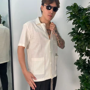 GIACCA CAMICIA MANICA CORTA IN MISTO LINO CON TASCHE A TOPPA - REGULAR FIT FD912 - CAM103.BUR