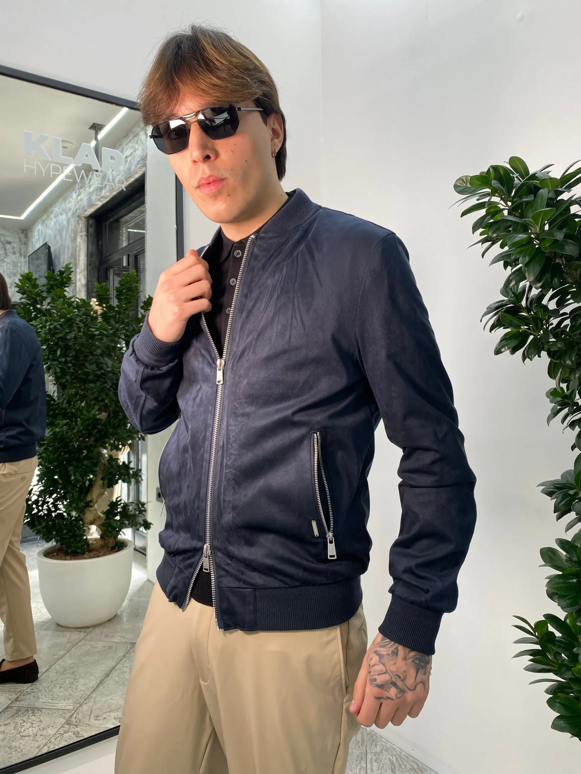 GIUBBINO COLLEGE IN ECOCAMOSCIO CON ELASTICO AL FONDO - REGULAR FIT GL9730-S25.BLU