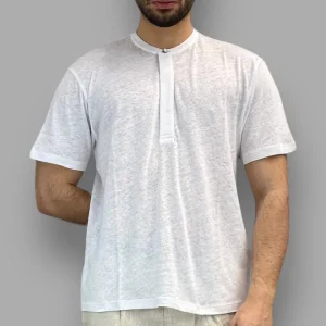 T-SHIRT BASIC IN MISTO LINO/COTONE MODELLO SERAFINO - REGULAR FIT