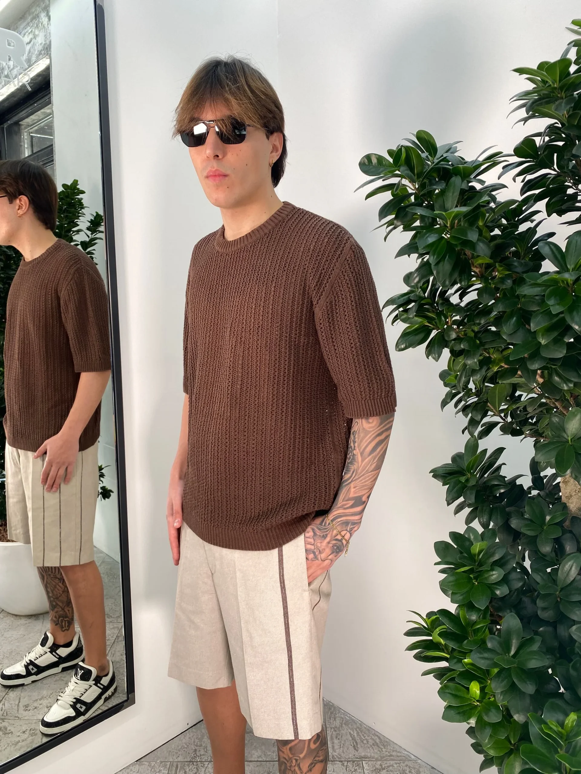 MAGLIA GIROCOLLO MEZZA MANICA RICAMATA A RETE - OVER FIT MA3209.MOR - immagine 3