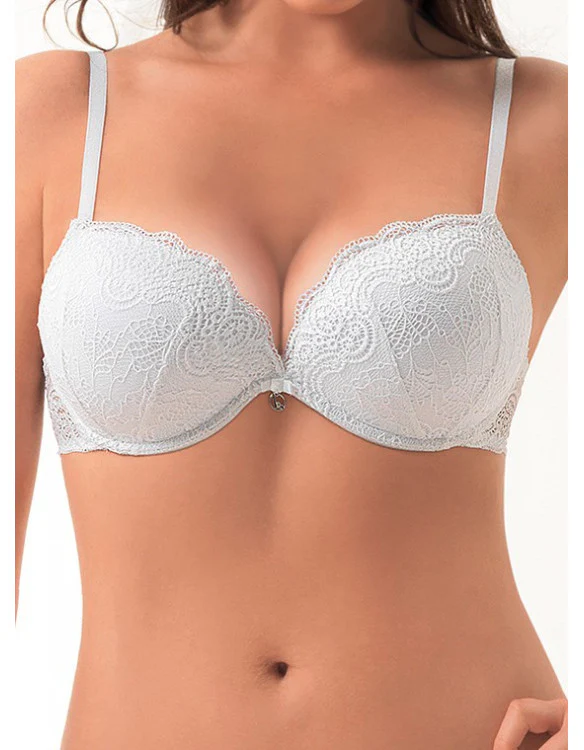 Lormar - Art. Double Pizzo- Reggiseno Super Push Up +2 Taglie Coppa B