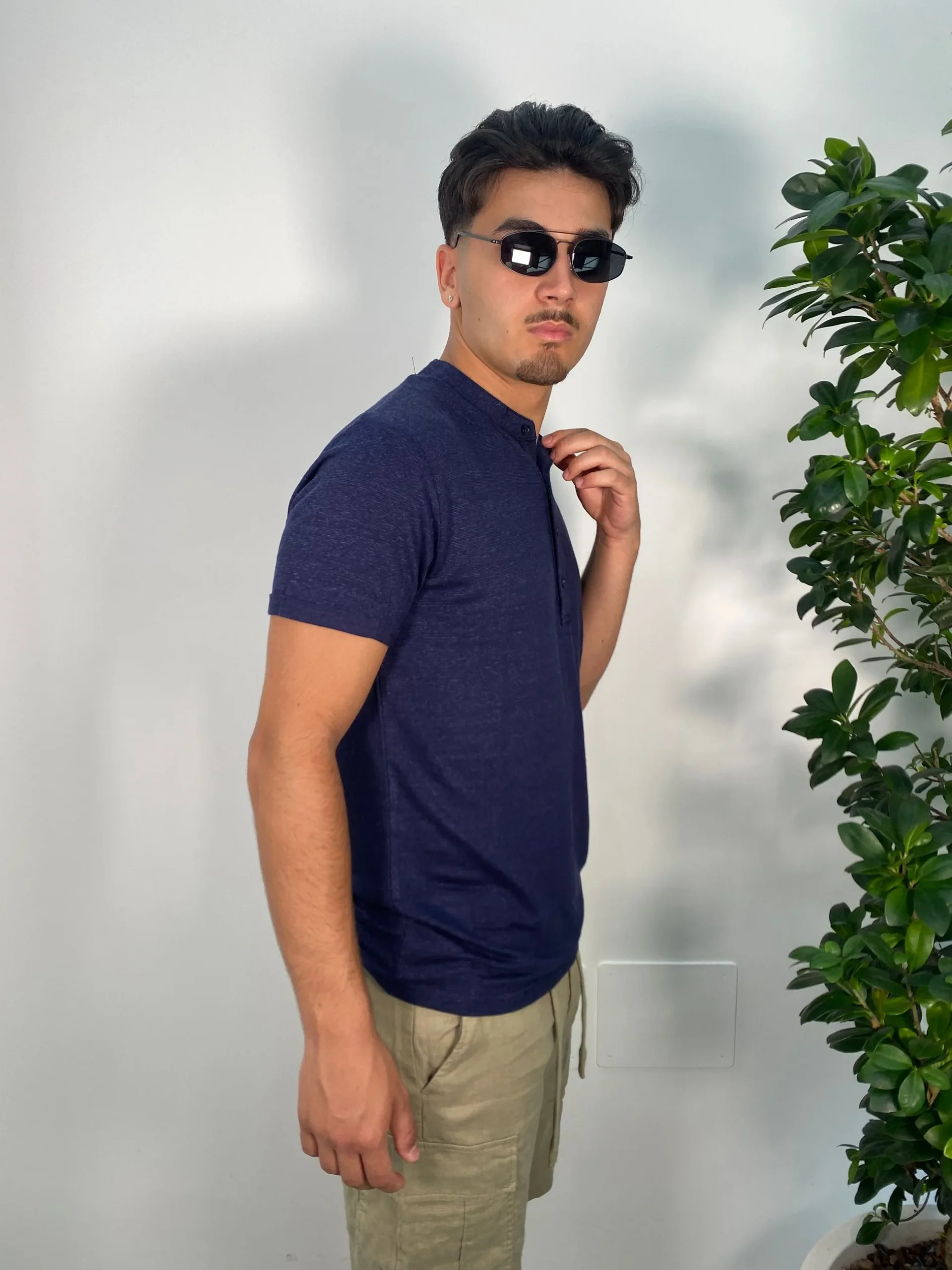 T-SHIRT SERAFINO 4 BOTTONI IN MISTO LINO/VISCOSA - REGULAR FIT GL2277F.BLU - immagine 3