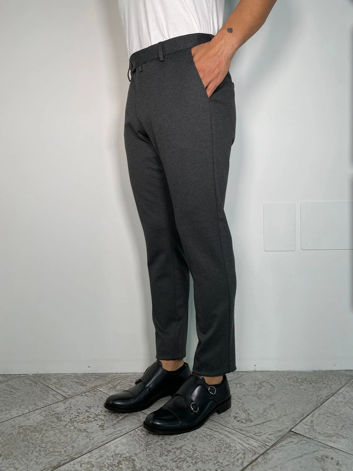 PANTALONE DA COMPLETO IN TESSUTO PUNTO MILANO ELASTICIZZATO - REGULAR FIT