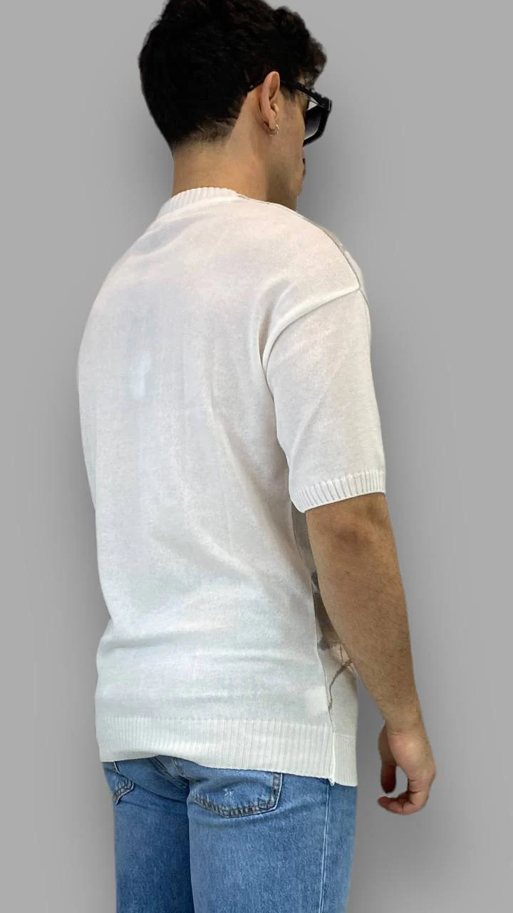 T-SHIRT IN FILO FANTASIA FIORI CON SCOLLO A PUNTA DI DIAMANTE - REGULAR FIT - immagine 7