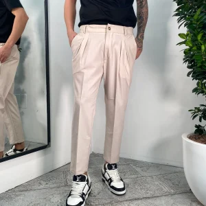 PANTALONE CAPRI CON DOPPIA PINCE, COULISSE IN VITA E RISVOLTO AL FONDO - REGULAR FIT FD217 - PA806.ECRU