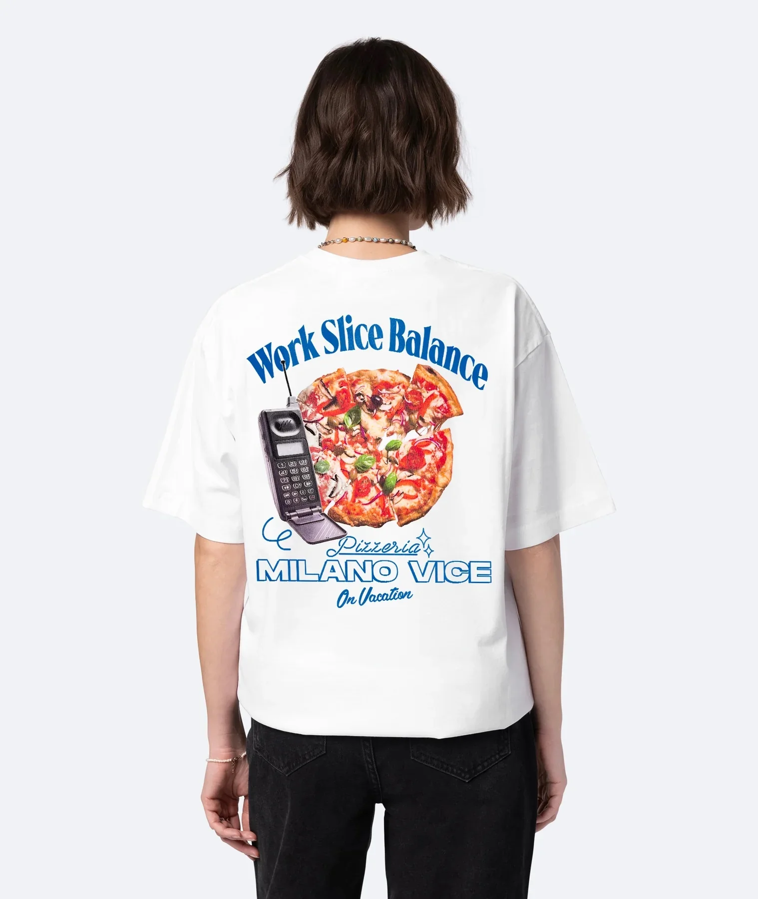 T-SHIRT UNISEX MILANO VICE X ON VACATION WORK SLICE BALANCE - OVERSIZE FIT - immagine 6