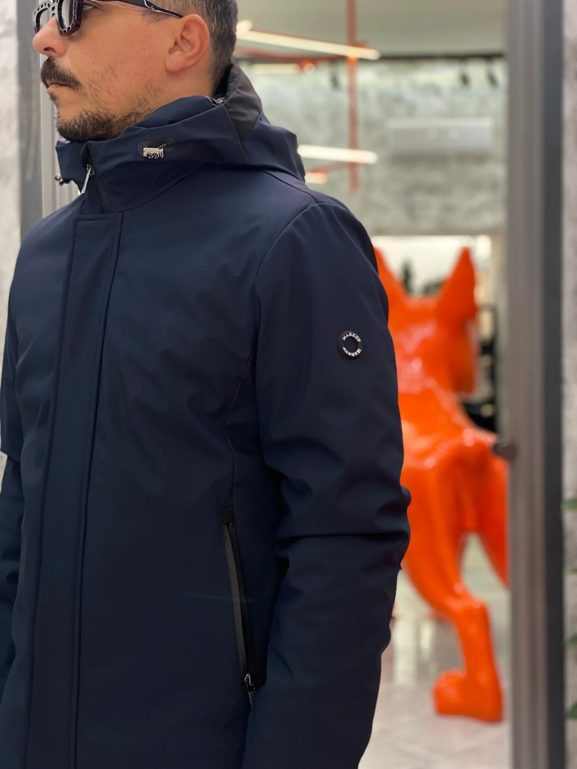 PARKA LUNGO CON CAPPUCCIO IN TESSUTO TECNICO WATERPROOF & WINDPROOF - REGULAR FIT MK24007-F25.BLU - immagine 7