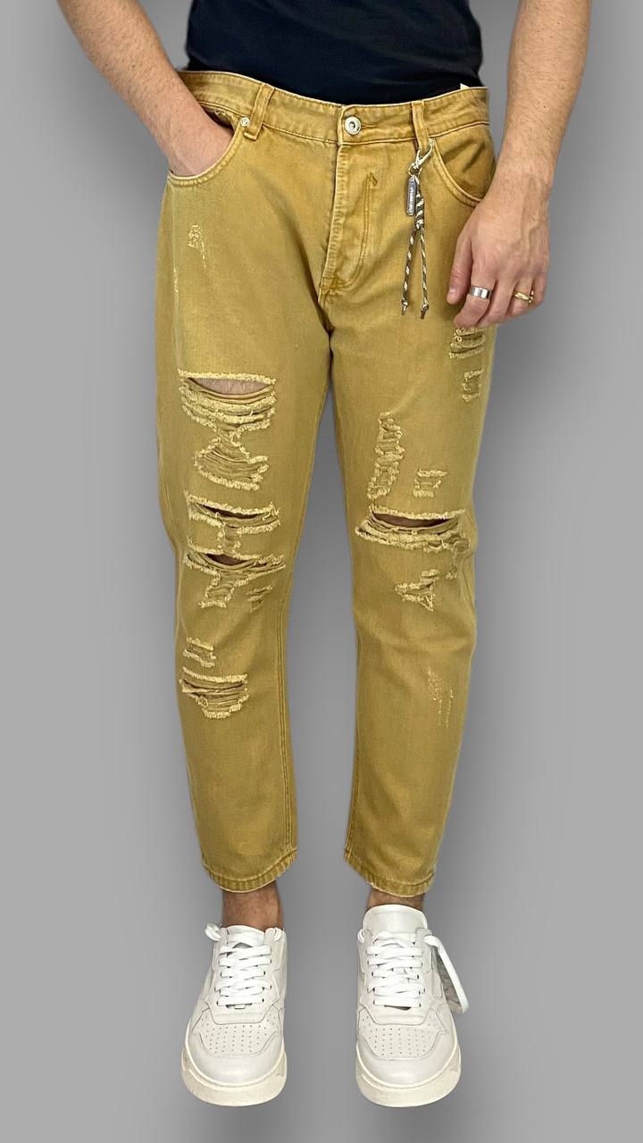 JEANS CON ABRASIONI E ACCESSORIO CATENA REMOVIBILE - CROPPED FIT - immagine 3