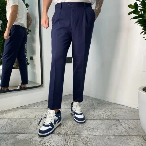 PANTALONE DA ABITO IN TESSUTO PUNTO MILANO ELASTICIZZATO CON COULISSE IN VITA - REGULAR FIT PSE1398SS.BLU