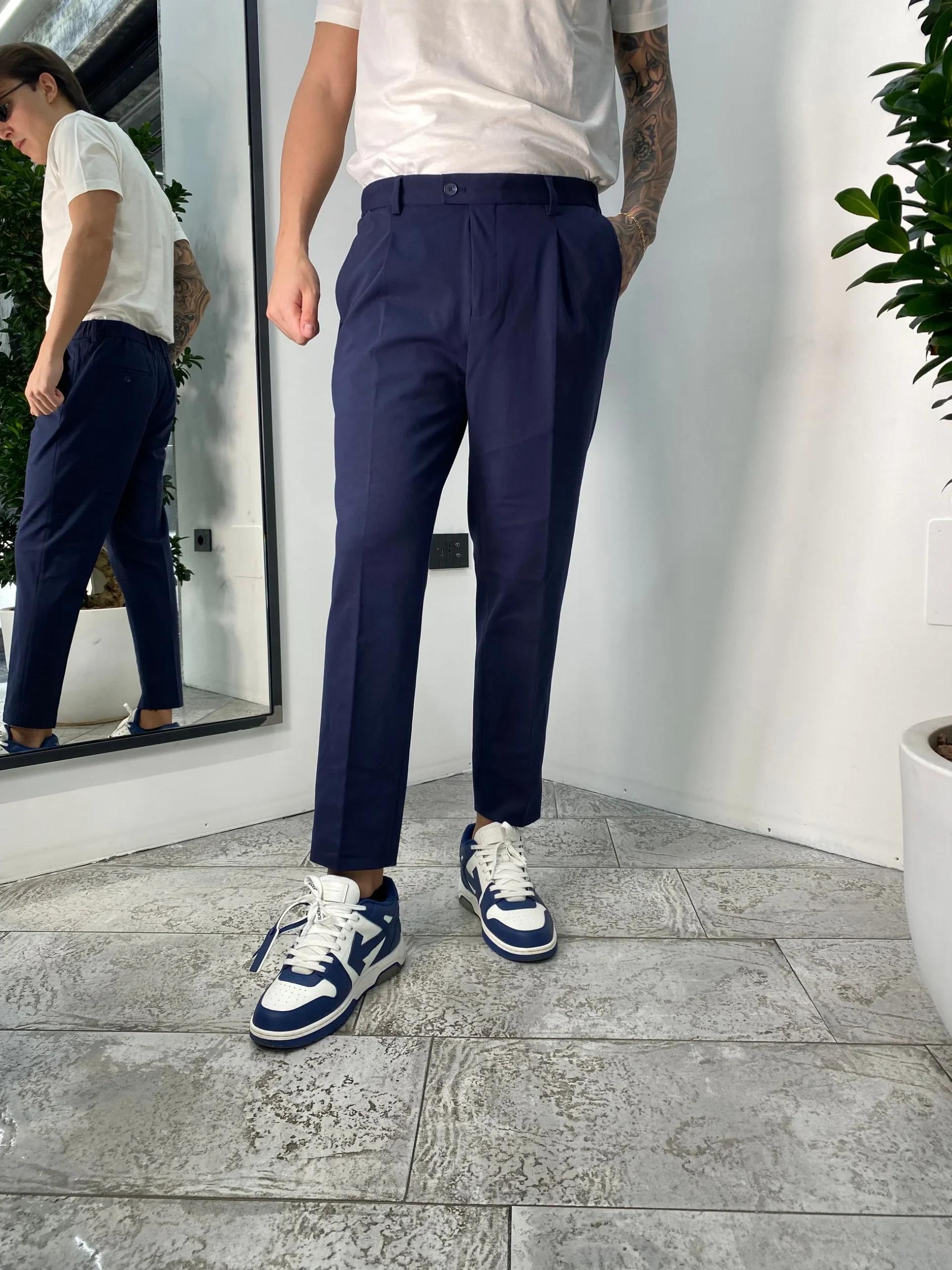 PANTALONE DA ABITO IN TESSUTO PUNTO MILANO ELASTICIZZATO CON COULISSE IN VITA - REGULAR FIT PSE1398SS.BLU