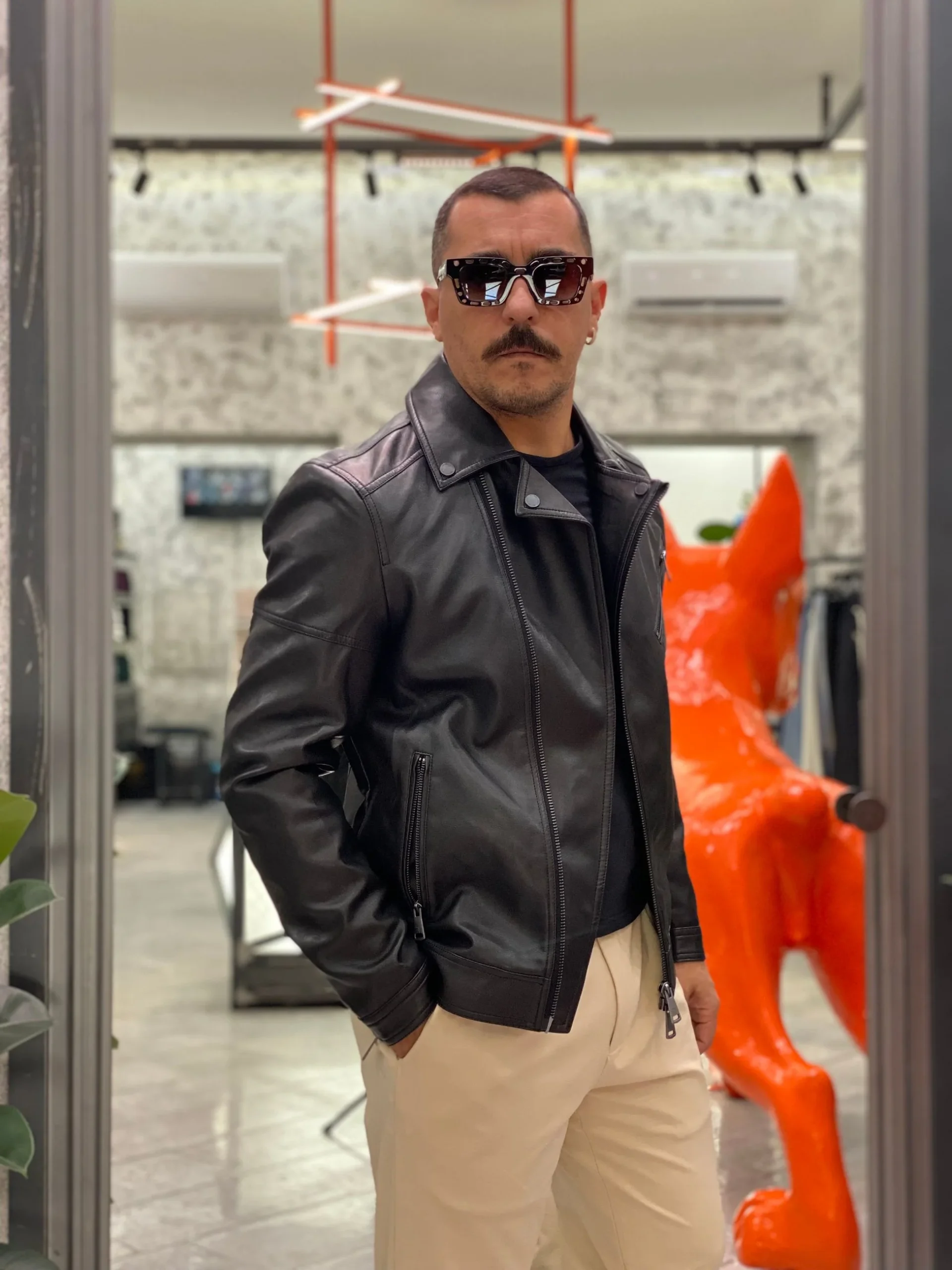 GIUBBINO CHIODO MODELLO BIKER IN ECOPELLE EFFETTO MARMORIZZATO - REGULAR FIT GL9819.NER - immagine 4